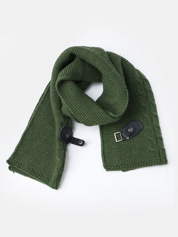 mens solid color round neck casual basic cable knit sweater with scarf