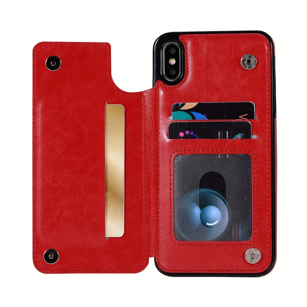 For  15/ 14/ 13/ 12/ 11 Pro Max/ Mini/ XR/ XS Max/ SE 2022/2020/ 7/ 8 Plus Wallet Case With Card Holder, PU Faux Leather Kickstand Card Slots Case, Double Magnetic Clasp And Durable Shockproof Cover