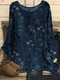 Round Neck Floral Print Long-sleeved Blouse