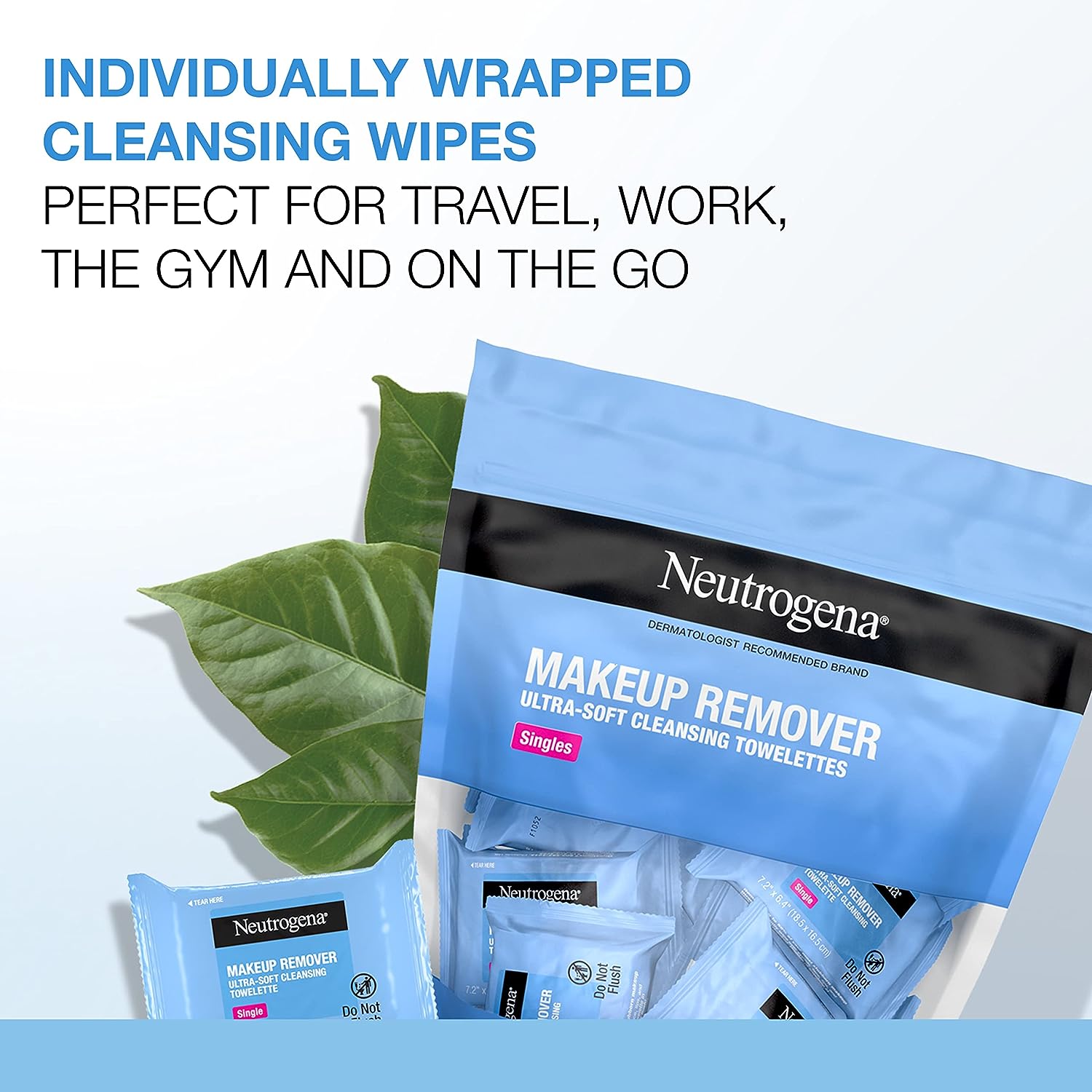 Neutrogena Makeup Remover Wipes Singles, Daily Facial Cleanser Towelettes, Gently Removes Oil &amp; Makeup, Alcohol-Free Makeup Wipes, Individually Wrapped, 20 ct