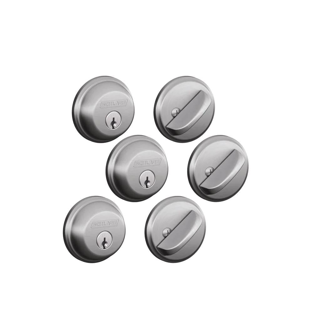 Satin Chrome Single Cylinder Deadbolt (3-Pack)