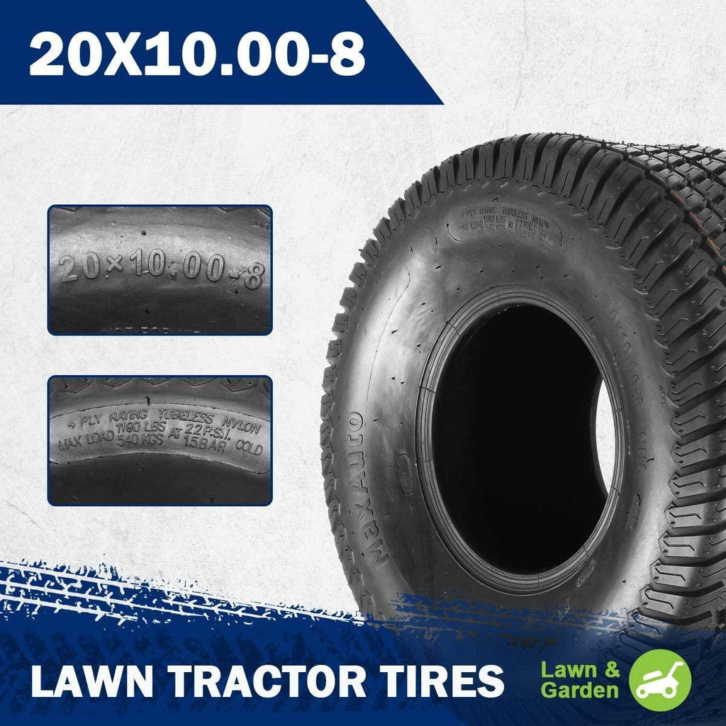 MaxAuto 2 Pcs 20x10-8 Lawn Mower Cart Turf Tires P332 4PR Load Range B