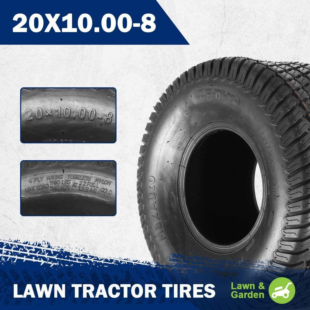 MaxAuto 2 Pcs 20x10-8 Lawn Mower Cart Turf Tires P332 4PR Load Range B