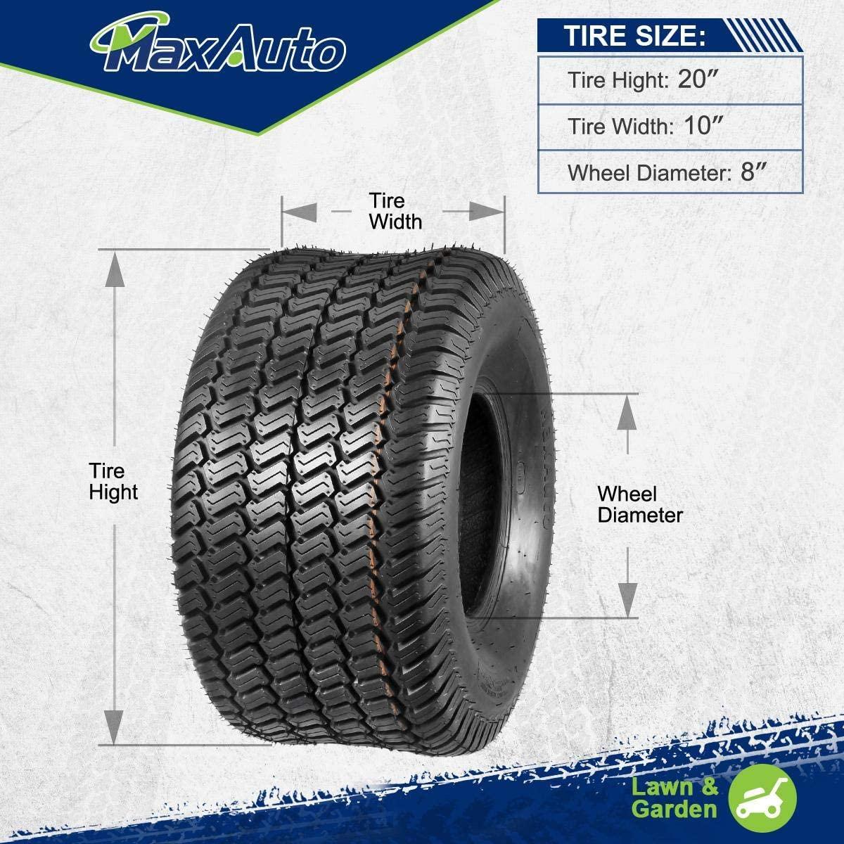 MaxAuto 2 Pcs 20x10-8 Lawn Mower Cart Turf Tires P332 4PR Load Range B