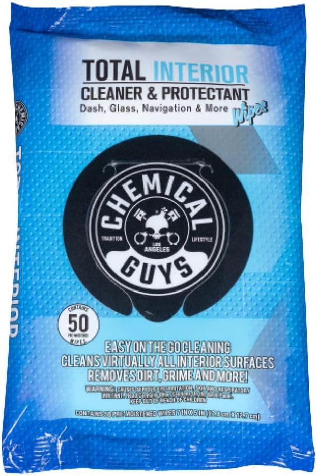 Chemical Guys PMWSPI22050 Total Interior Cleaner &amp; Protectant Wipes Mega 50 Pack, Safe for Cars, Trucks, SUVs, Jeeps, Motorcycles, RVs &amp; More ( 50 Ct)