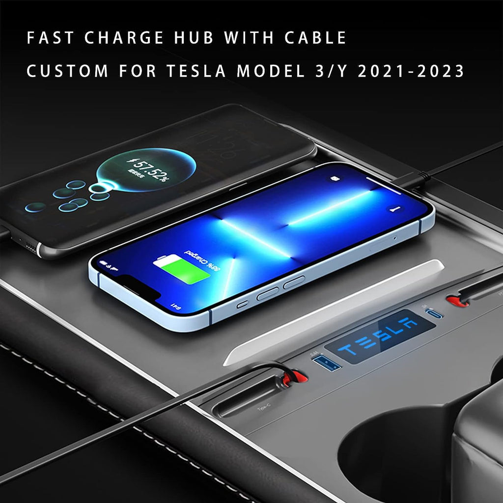 ELENAT for Tesla USB Hub,Fast Charge with Cable Adapter for Tesla Model 3 Model Y Accessories 2023 2023 2023 Docking Station of Center Console for Tesla Interior