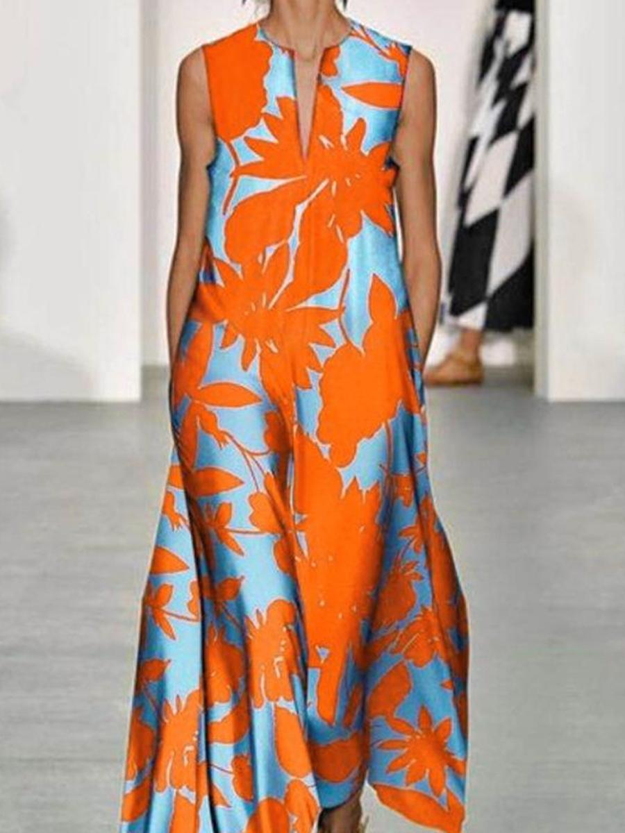 Fashion Printed V-Neck Dress