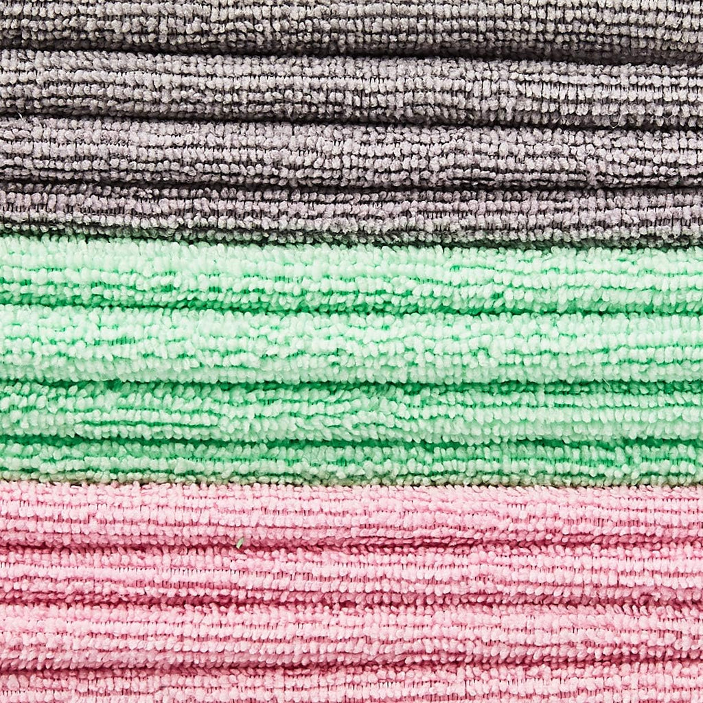 Amazon Basics Microfiber Cleaning Cloth, Non-Abrasive, Reusable and Washable, Pack of 24, Green/Gray/Pink, 16" x 12"