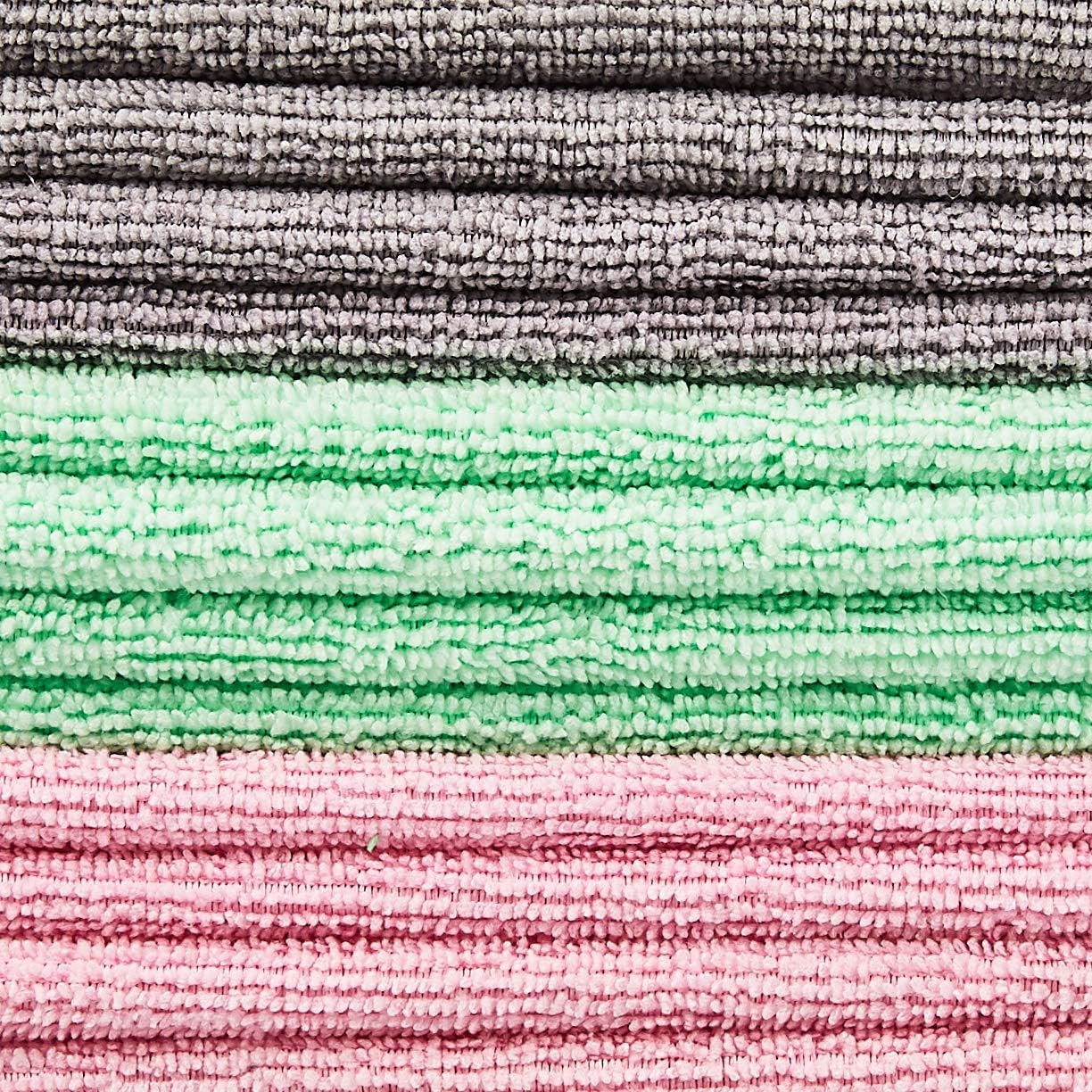 Amazon Basics Microfiber Cleaning Cloth, Non-Abrasive, Reusable and Washable, Pack of 24, Green/Gray/Pink, 16" x 12"