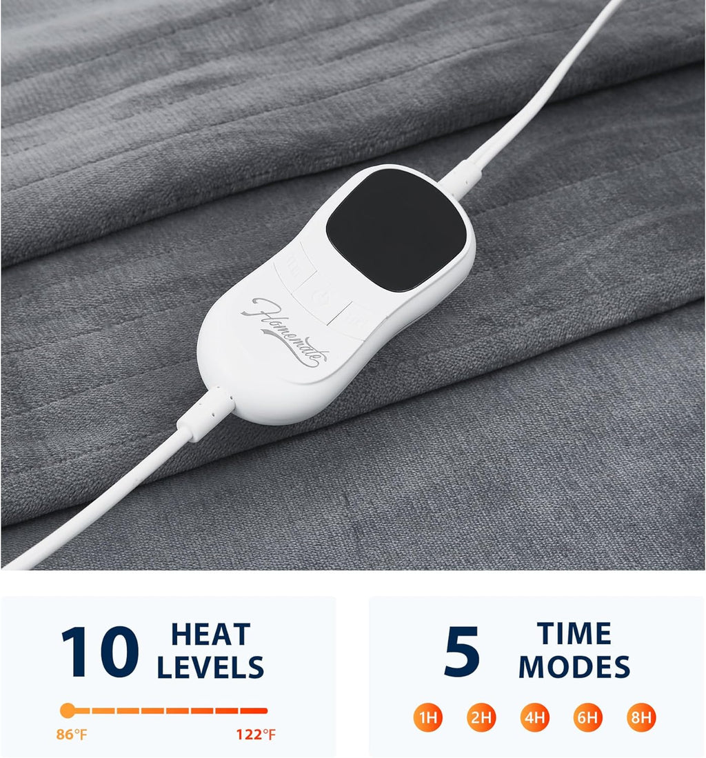 Homemate Heated Blanket Electric Throw - 50"x60" Heating Blanket Throw 1/2/4/6/8 Hours Auto-off 10 Heat Level Heat Blanket Over-heat Protection Flannel Sherpa Heater Blanket Electric ETL Certification