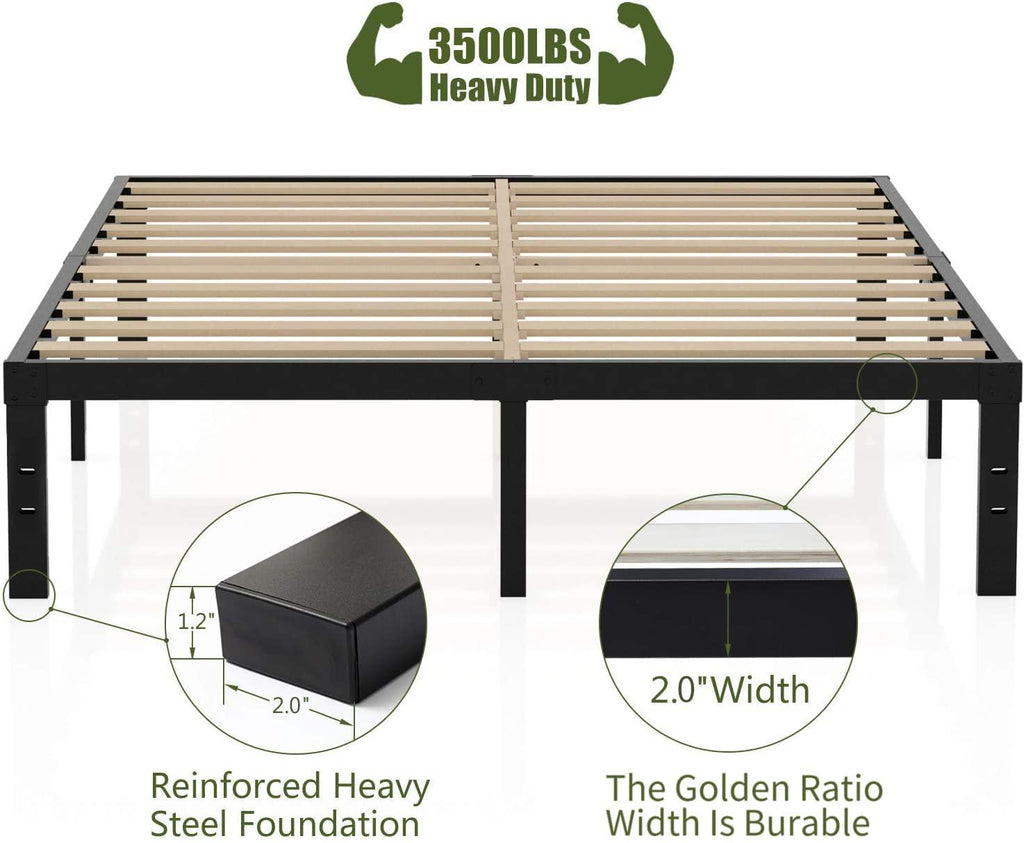 ZIORS 3500Lbs Heavy Duty,14 Inch Steel & Wooden Slat Support Reinforced Platform