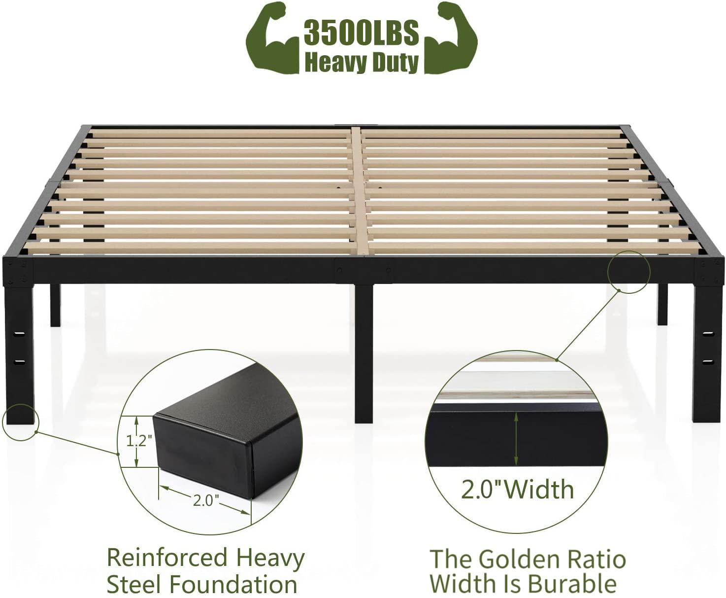 ZIORS 3500Lbs Heavy Duty,14 Inch Steel & Wooden Slat Support Reinforced Platform