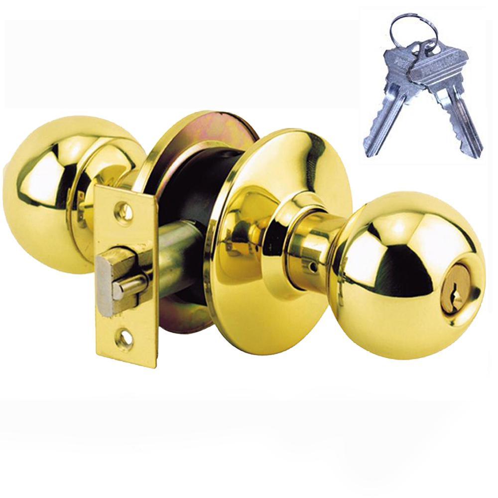 Brass Grade 3 Storeroom Door Knob with 12 SC1 Keys (6-Pack, Keyed Alike)