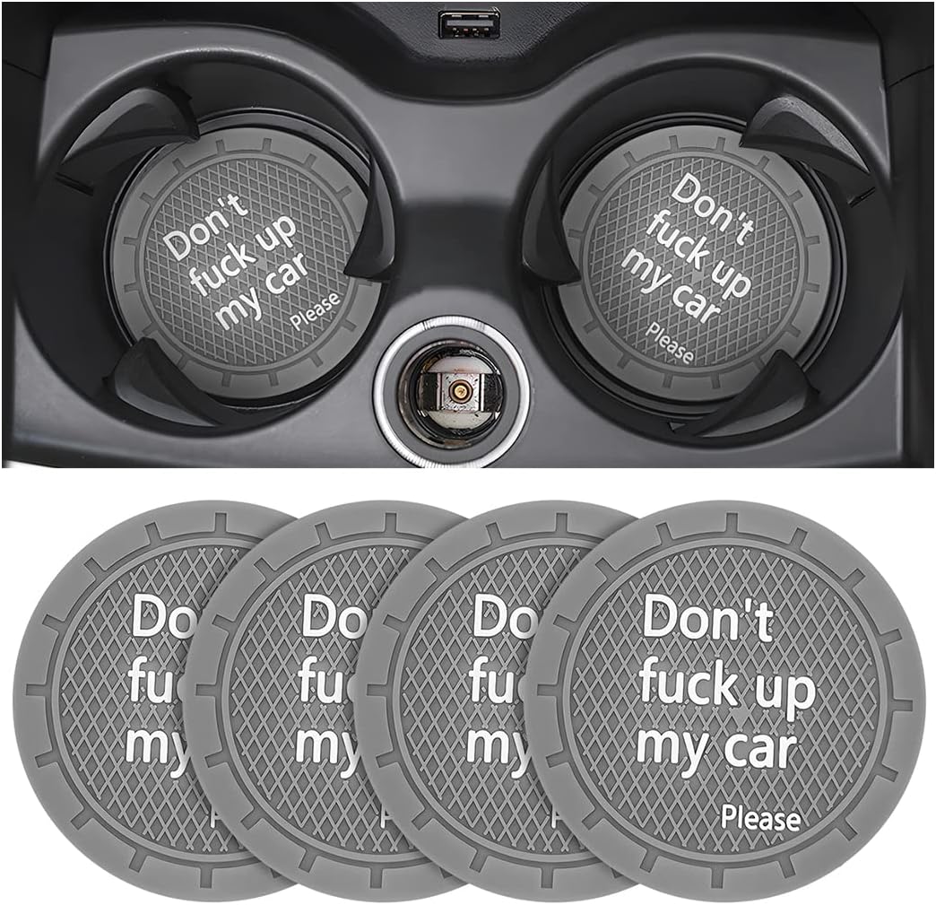 8sanlione Car Cup Coaster, 4Pcs 2.75 Inch Auto Cup Holder Insert Coasters, Non-Slip Waterproof Embedded Drink Mat, Automotive Interior Accessories for Men and Women (D Gray/4PCS)