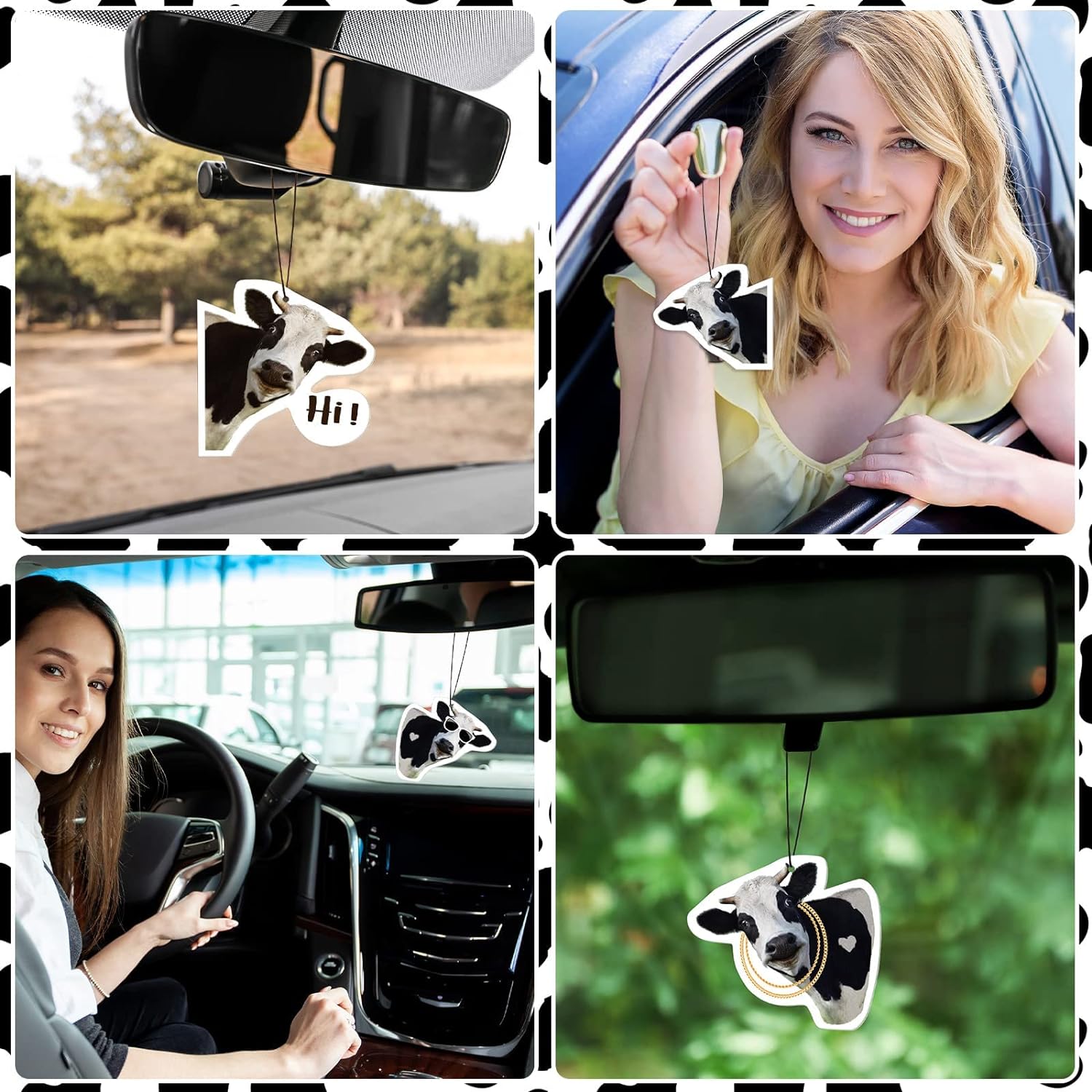 Pack of 8 Cow Air Freshener Car Cow Gifts for Women Funny Cow Print Car Accessories Hanging for Women Men Cute Air Freshener Decorative Car Freshener
