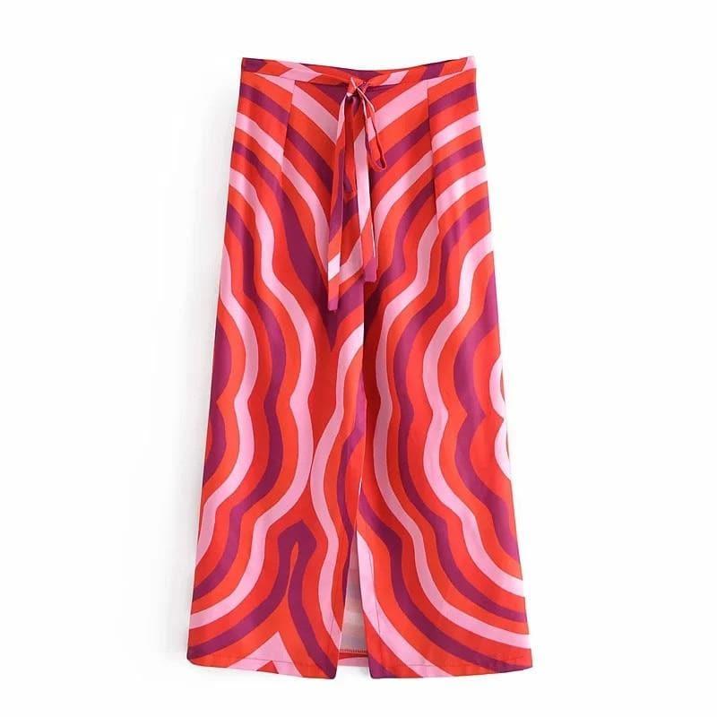 red printed midi skirt
