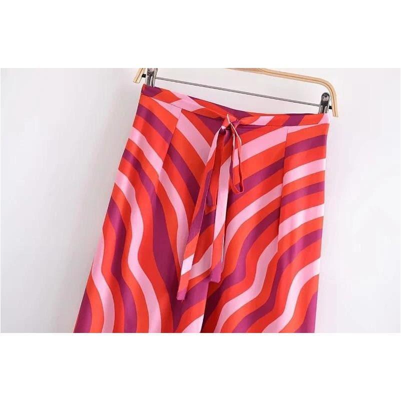 red printed midi skirt