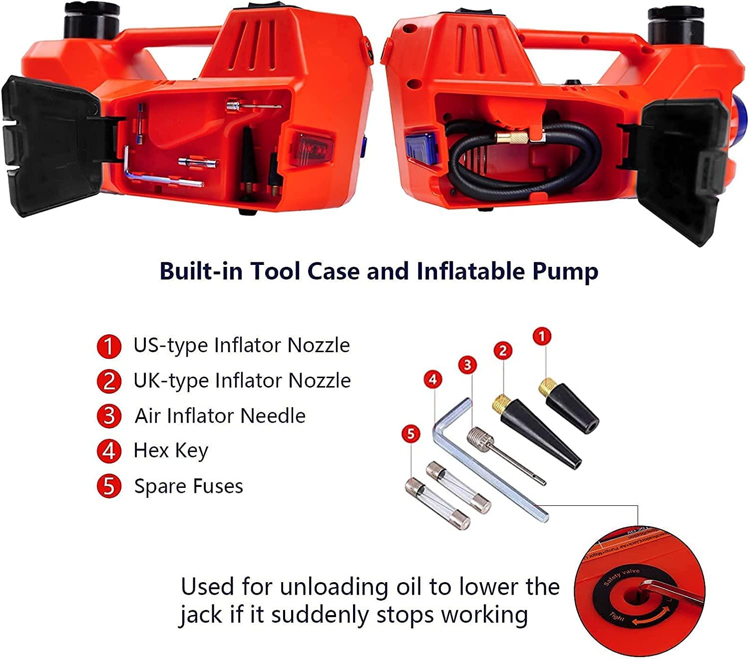 FEANISIFEI Electric Car Jack Kit 5 Ton 12V Electric Car Jack with -in Inflatable Pump Electric Jack for Car SUV Car Emergency Repair Kit