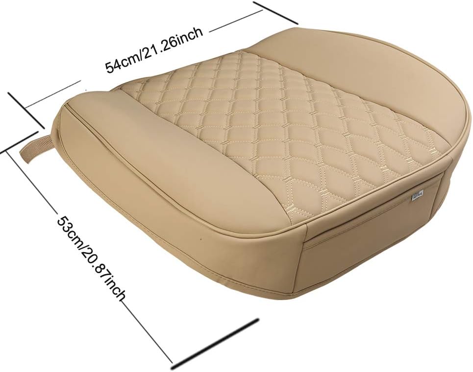 Black Panther PU Car Seat Cover, Front Seat Protector Compatible with 95% Vehicles,Embroidery,Anti-Slip &amp; Full Wrapping Bottom (W 21.26''×D 20.86”)(1Piece,Beige)