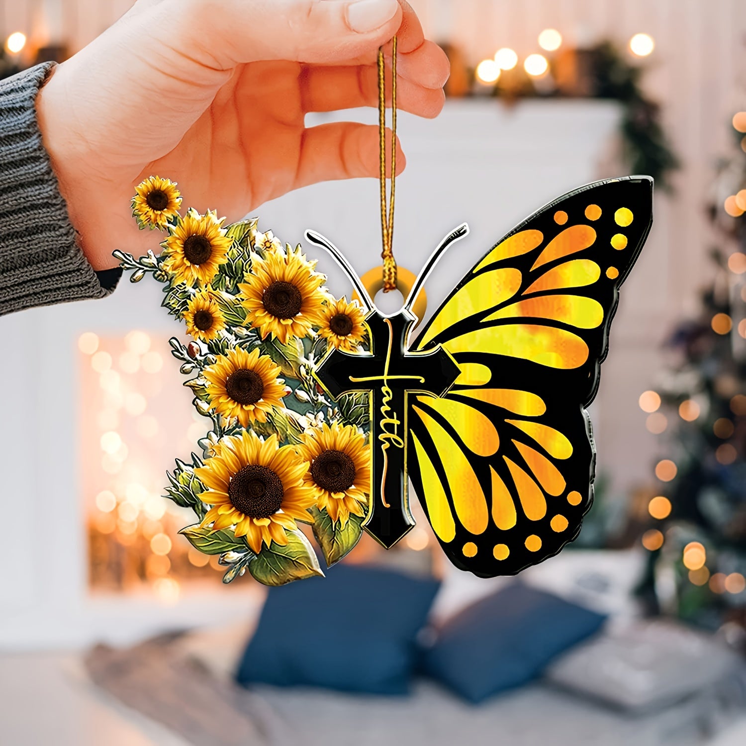 1pc Butterfly Cross Car Ornament, Christmas Tree Decoration Hanging Ornament Keychain Accessories Car Interior Accessories Couple Gifts