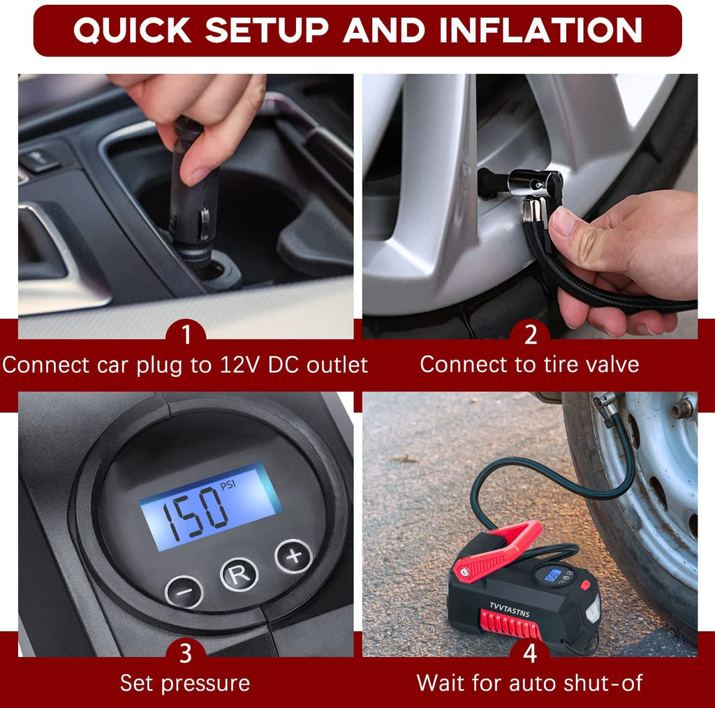 Air Compressor Tire Inflator Portable Air Pump For Car Tires 12V DC Auto Tire Pump With Digital Pressure Gauge, For Car, Bicycle