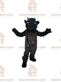 BIGGYMONKEYMascot Costume of Black Cow with Beautiful Horns and Blue Eyes