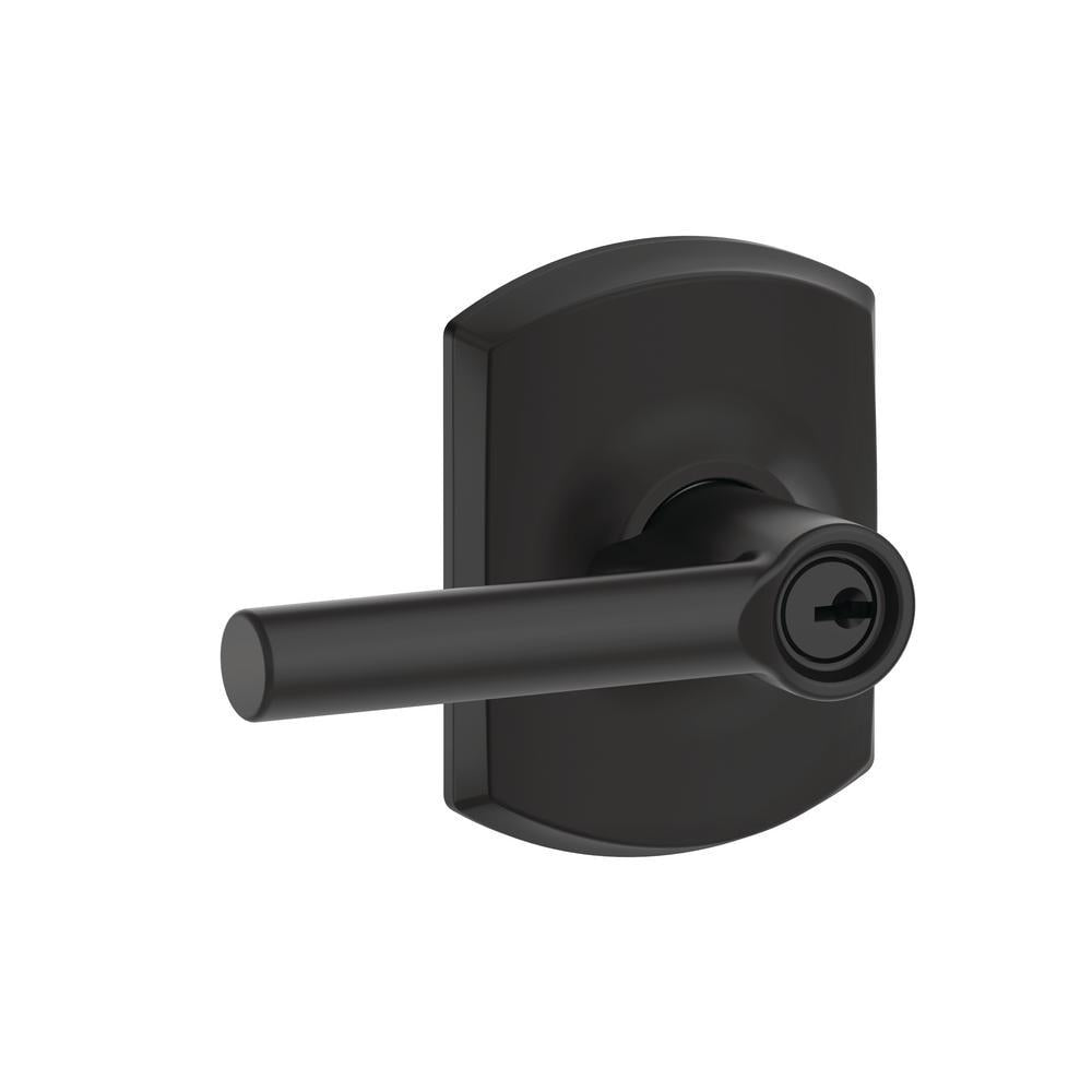 Broadway Matte Black Keyed Entry Door Lever with Greenwich Trim