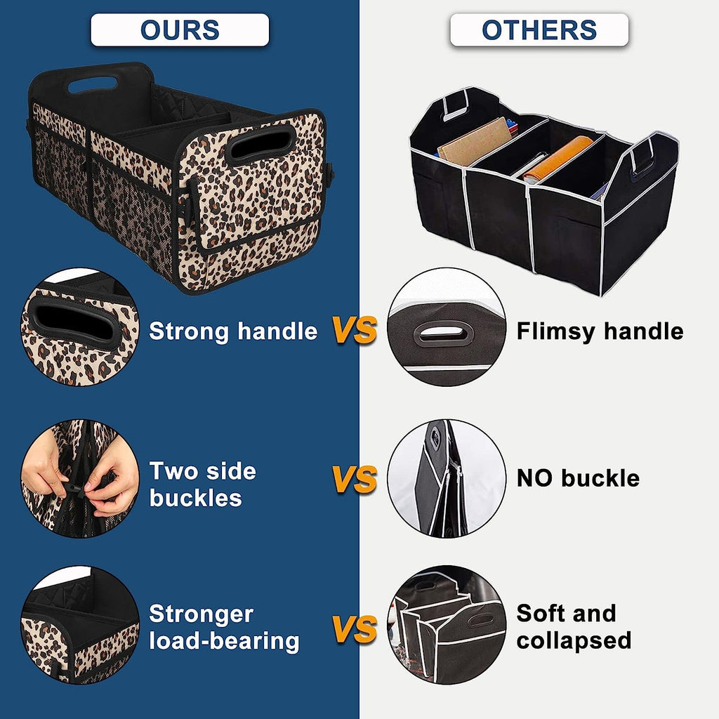 Deosk Car Trunk Organzier for suv,Car Organziers and Storage with 6 Big Pocket for Women/Men 50L Waterproof Polyester Trunk Organzier for Minivan/Truck(Medium,Leopard print)