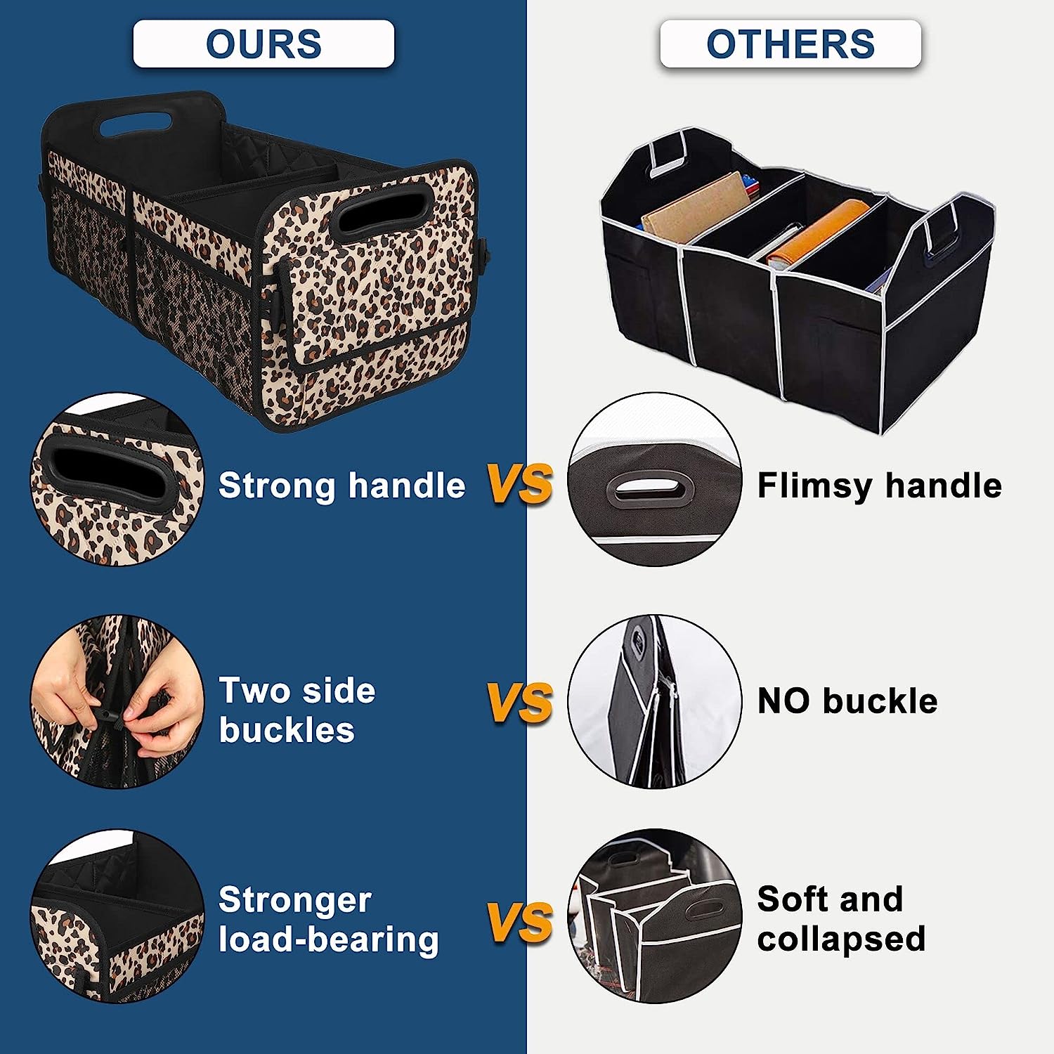 Deosk Car Trunk Organzier for suv,Car Organziers and Storage with 6 Big Pocket for Women/Men 50L Waterproof Polyester Trunk Organzier for Minivan/Truck(Medium,Leopard print)