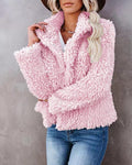 lapel plush cardigan pure color coat