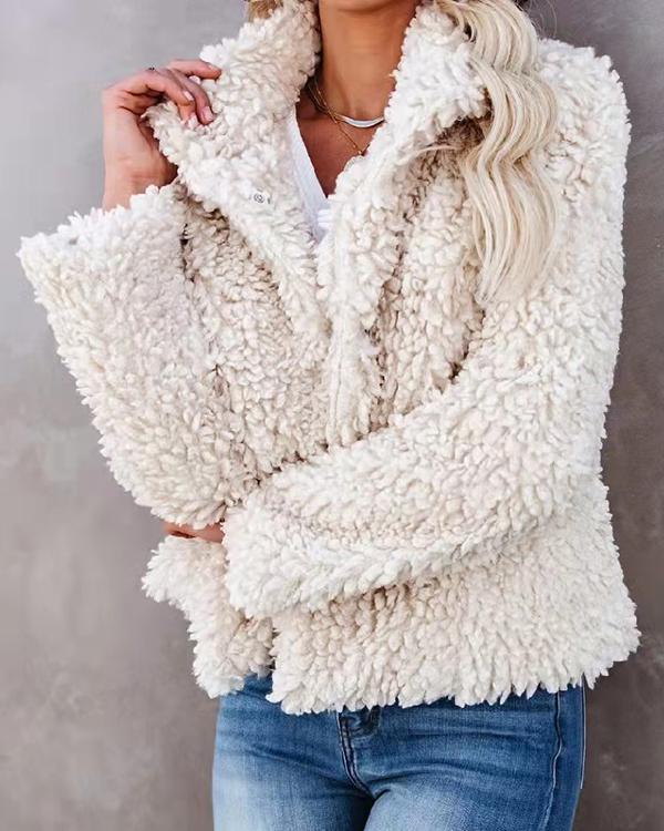 lapel plush cardigan pure color coat