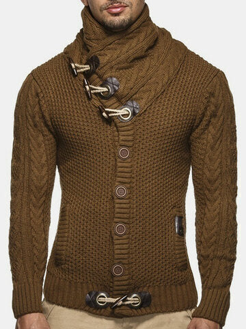 mens single breasted high neck cable knit warm casual cardigans