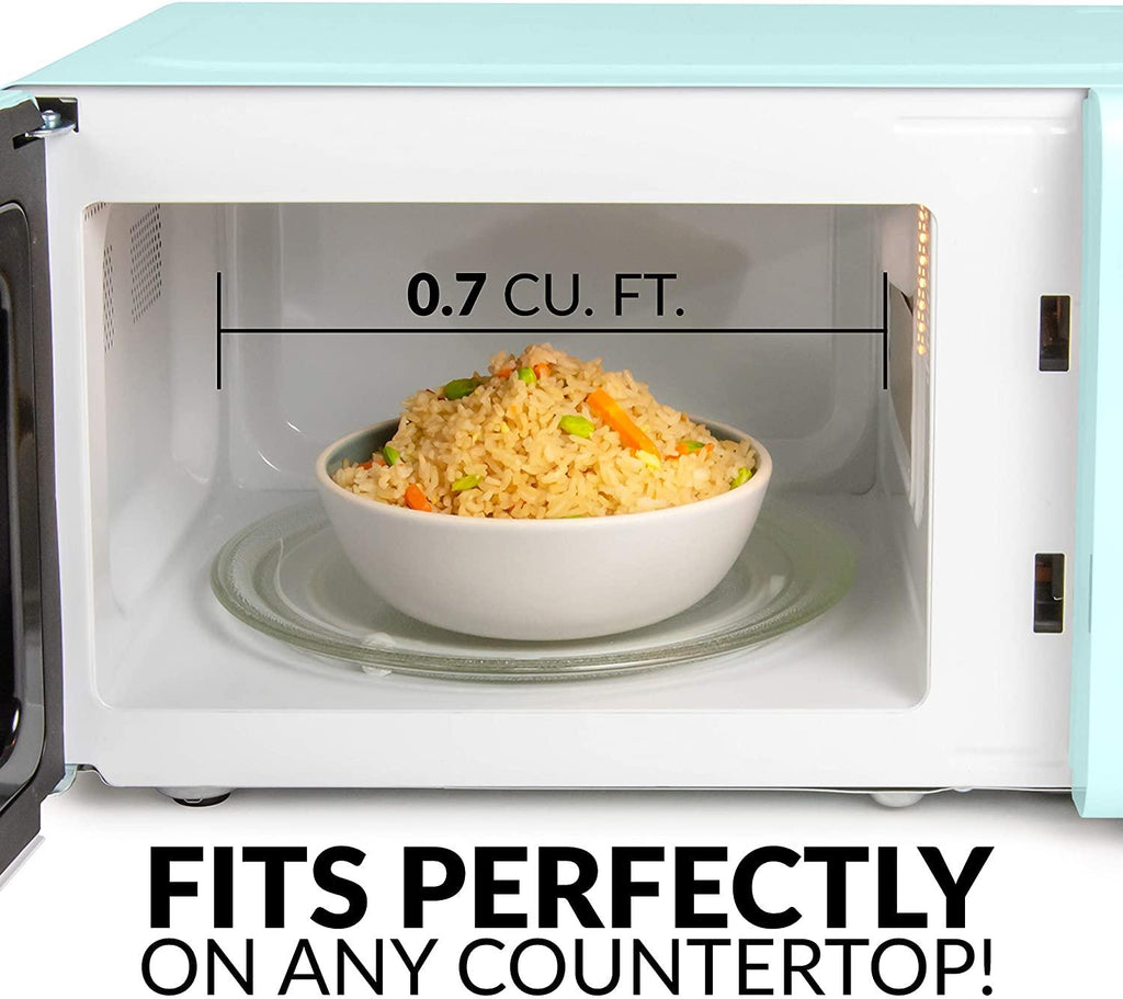 Nostalgia RMO7AQ Retro 0.7 cu ft 700-Watt Countertop Microwave Oven, 12 Pre Programmed CooSettings, Digital Clock, Easy Clean Interior, Aqua