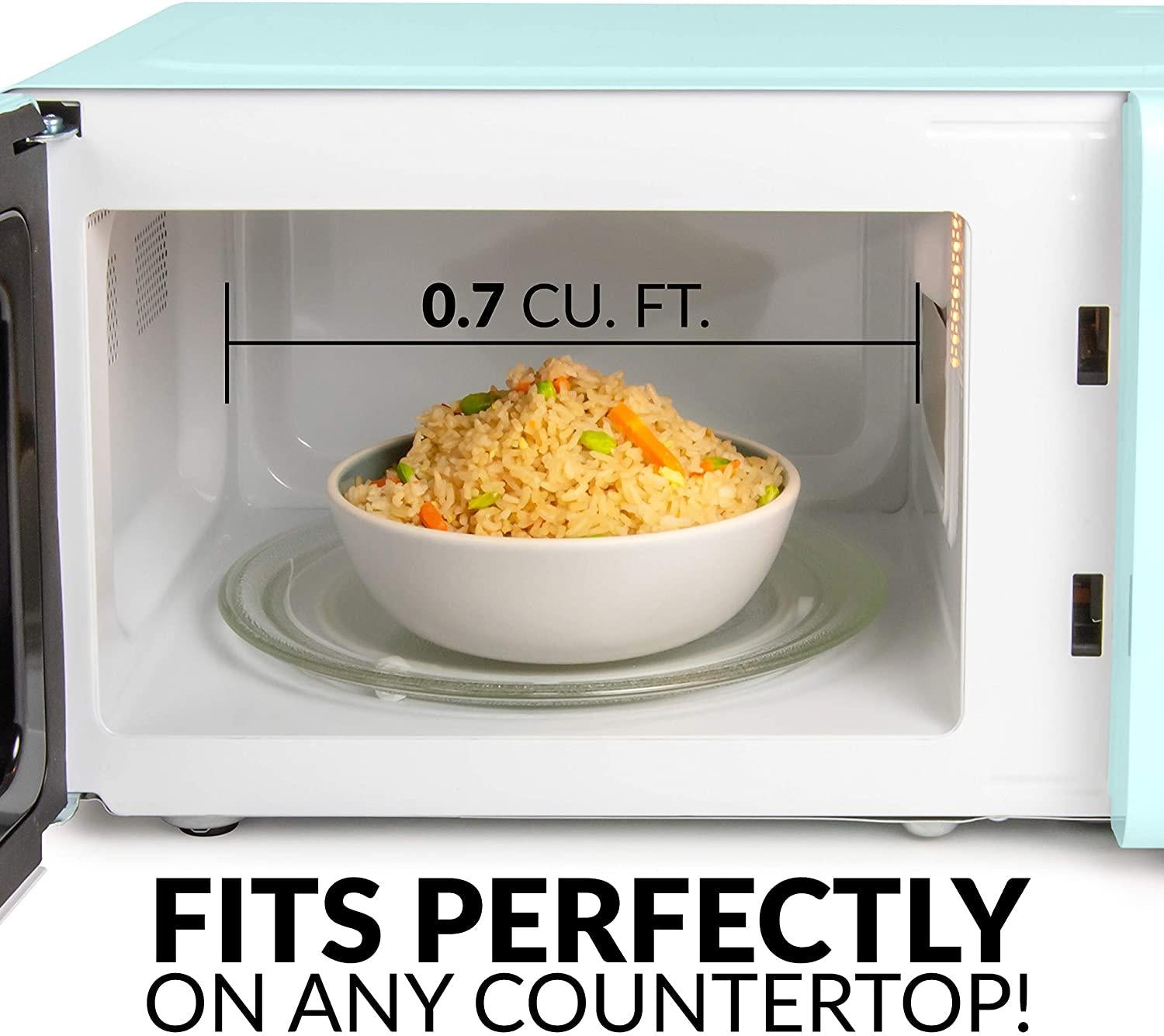 Nostalgia RMO7AQ Retro 0.7 cu ft 700-Watt Countertop Microwave Oven, 12 Pre Programmed CooSettings, Digital Clock, Easy Clean Interior, Aqua