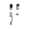 Premis Touchscreen Smart Lock Single Cylinder Satin Nickel Electronic with Avalon Handleset and Tustin Door Lever