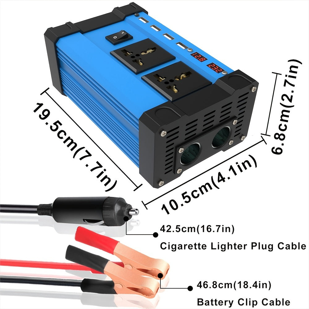 400W Power Inverter: DC 12V to AC 110V with 2 Universal Sockets, 4 USB Chargers &amp; LED Display