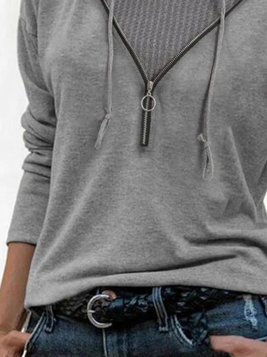 Fashion Solid Color V-neck Long-sleeved Casual T-shirt