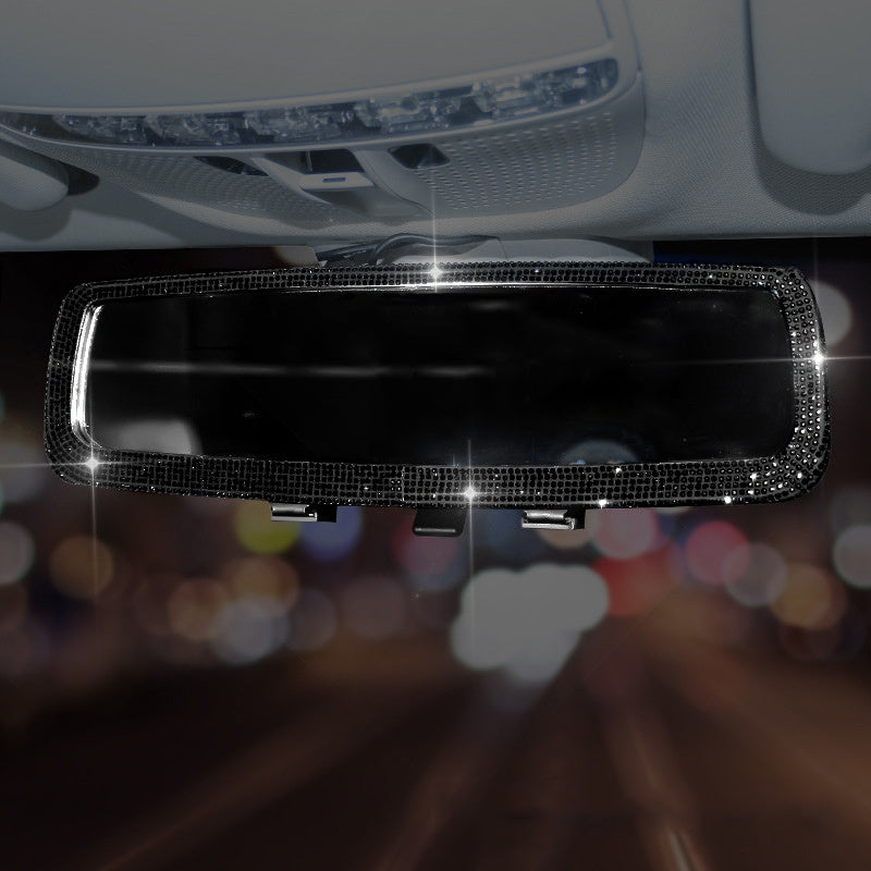 Car Rearview Mirror Cover, Interior Universal Auto Rear View Mirror Bling Rhinestone Luxury Surface Mirror Cover Auto Accessories