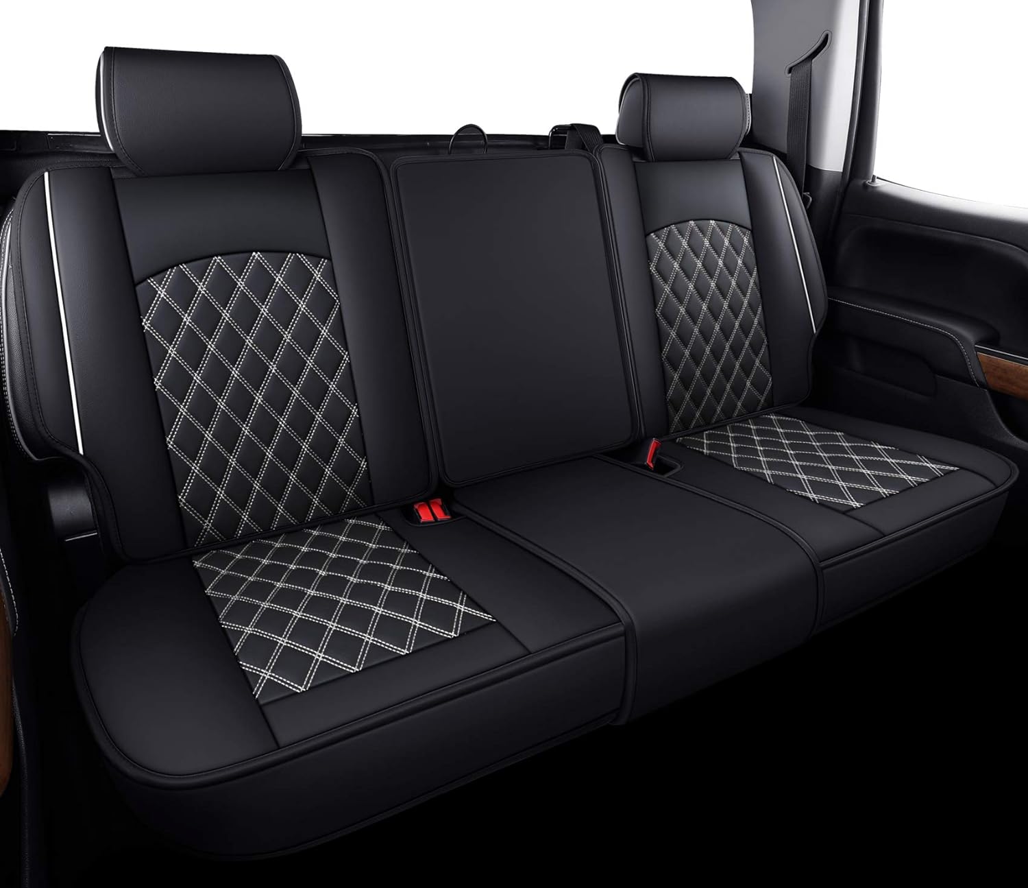 Aierxuan Rear Back Seat Covers for Chevy Silverado GMC Sierra Pickup Custom Fit 2007-2024 1500 2500HD 3500HD Crew Double Extended Cab Waterproof Leather Split Bench 40/60 (Rear Seat/White)