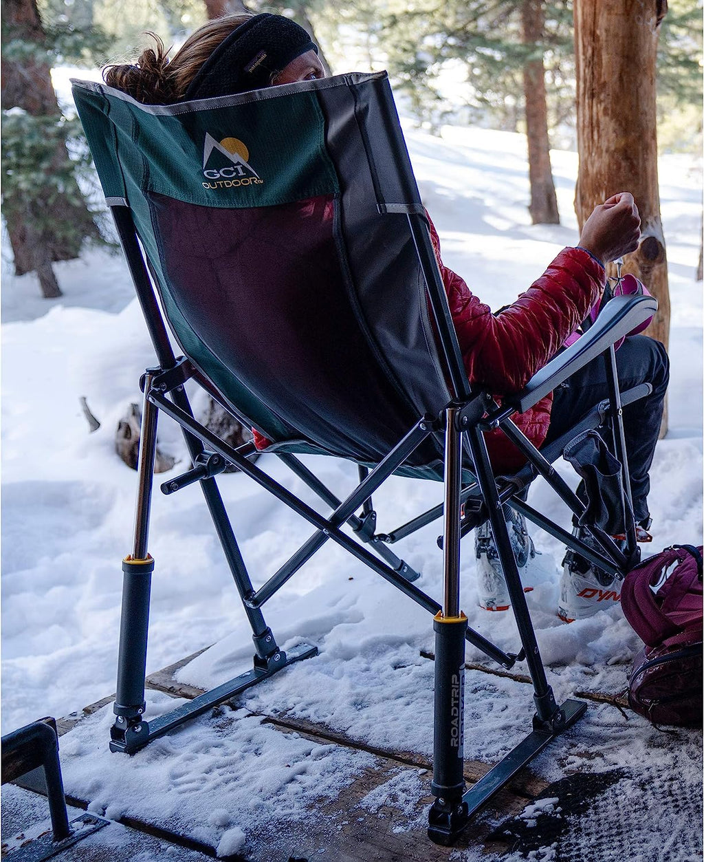 GCI Outdoor Roadtrip Rocker Collapsible Rocking Chair &amp; Outdoor Camping Chair, Green/Grey
