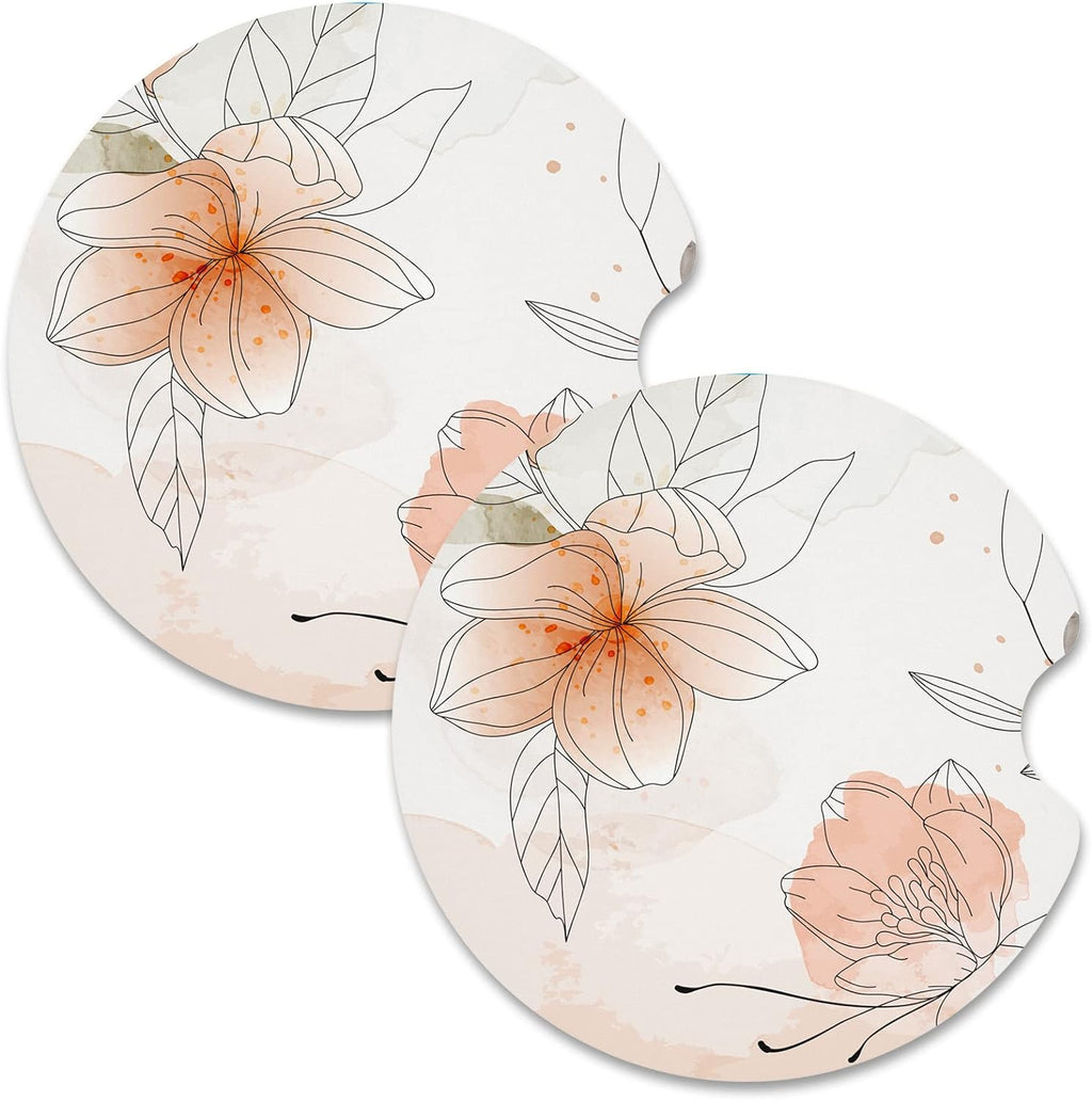 Nipichsha Car Cup Holder Coasters, Car Coasters for Cup Holders, 2 Pack Universal Anti Slip Insert Coasters, Rubber Car Cup Mat with A Finger Notch, Cute Car Interior Accessories for Women (Gardenia)