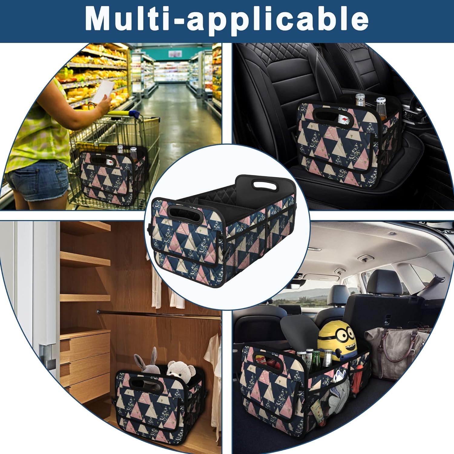 Deosk Trunk Organzier and Storage with 6 Big Pocket,Car Accessories for Women/Men 50L Waterproof Polyester for Car/SUV/Minivan/Truck(Medium, Triangle)
