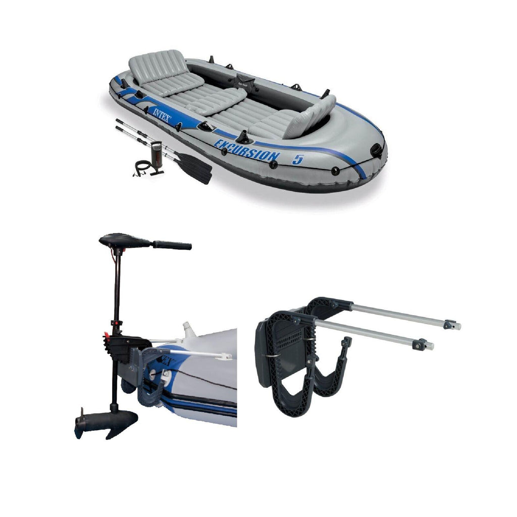5 Person Inflatable Fishing Boat, Trolling Motor, &amp; Boat Motor Mount Kit