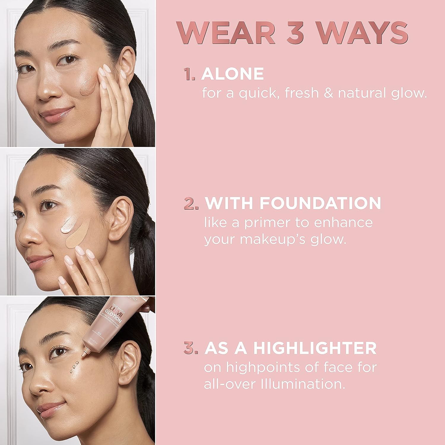 L’Oréal Paris Makeup True Match Lumi Glotion, Natural Glow Enhancer, Illuminator Highlighter Skin Tint, for an All Day Radiant Glow, Fair, 1.35 Ounces