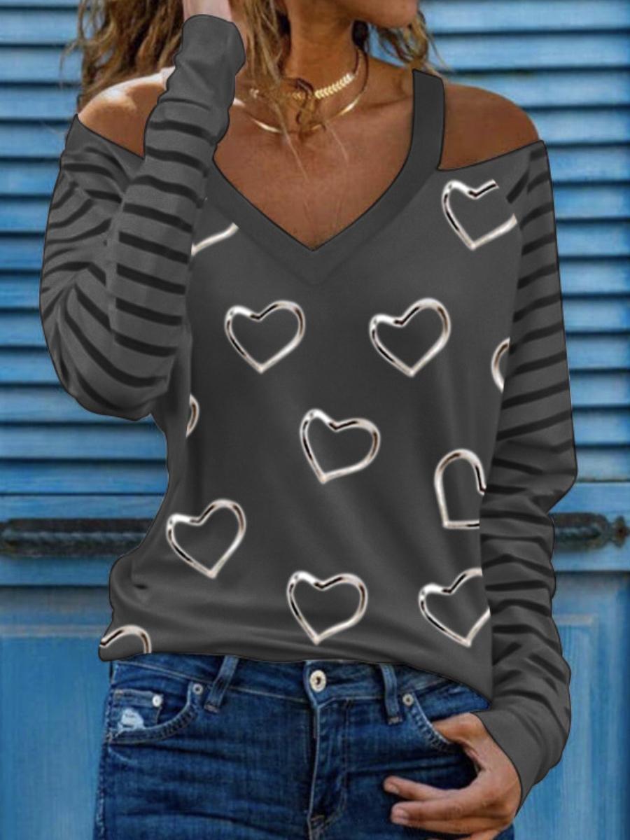 Casual Long Sleeve Love Print T-shirt