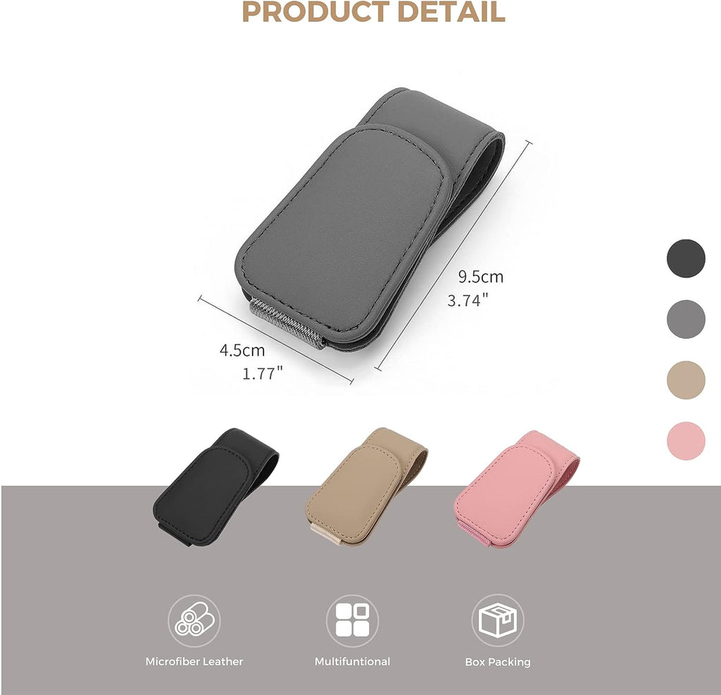 Ompellus Magnetic Leather Sunglass Holder, Eyeglass Hanger Clip for Car Sun Visor, Suitable for Different Size Eyeglasses(Gray)
