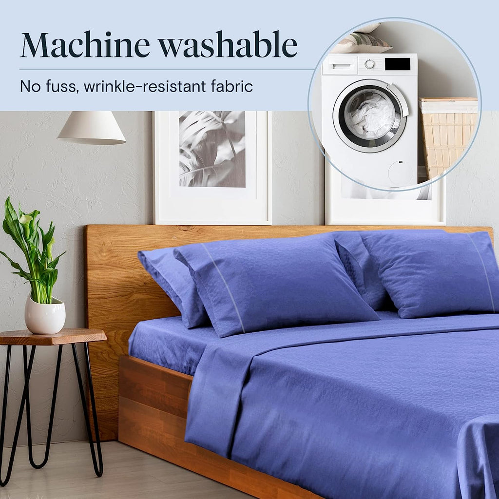 LuxClub 6 PC Queen Sheet Set Bamboo Sheets Deep Pockets 18" Eco Friendly Wrinkle Free Cooling Sheets Machine Washable Hotel Bedding Silky Soft - Violet Blue Queen
