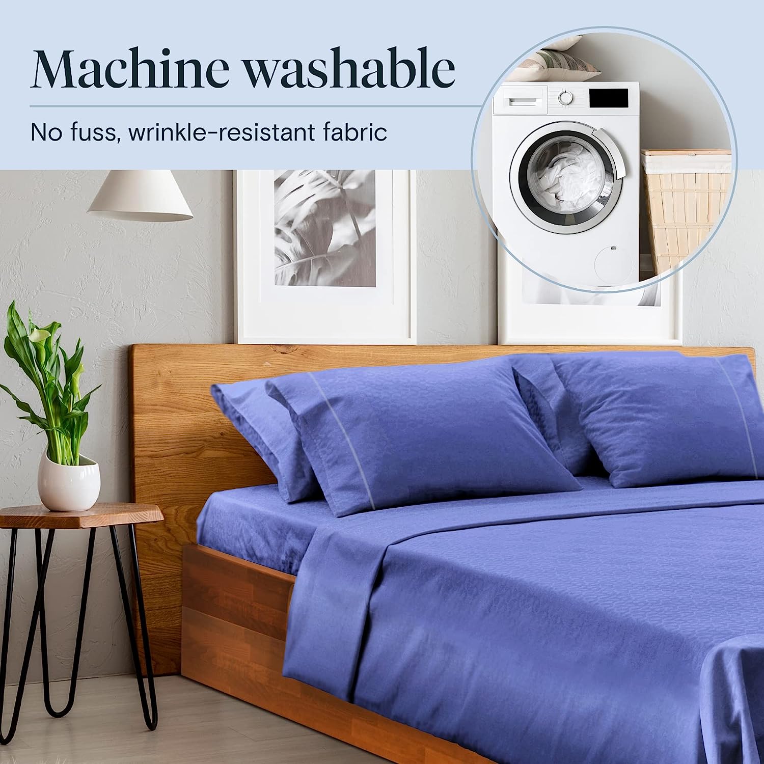 LuxClub 7 PC Split King Sheet Set Bamboo Sheets Deep Pockets 18" Eco Friendly Wrinkle Free Cooling Sheets Machine Washable Hotel Bedding Silky Soft - Violet Blue Split King