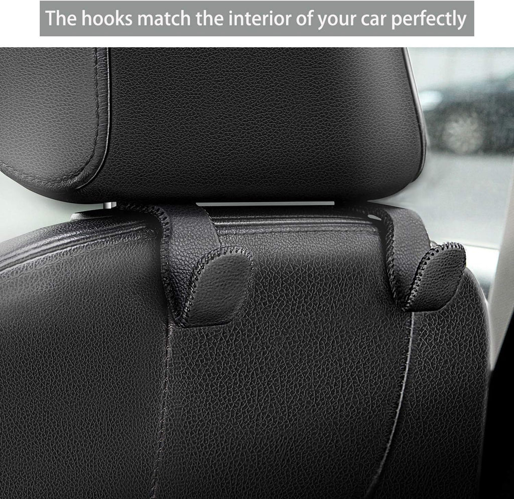 AMVOYOA Car Headrest Hook, Leather Vehicle Back Seat Hanger Storage for Purse Groceries Bag and More, Black&amp;Red, Pack of 2