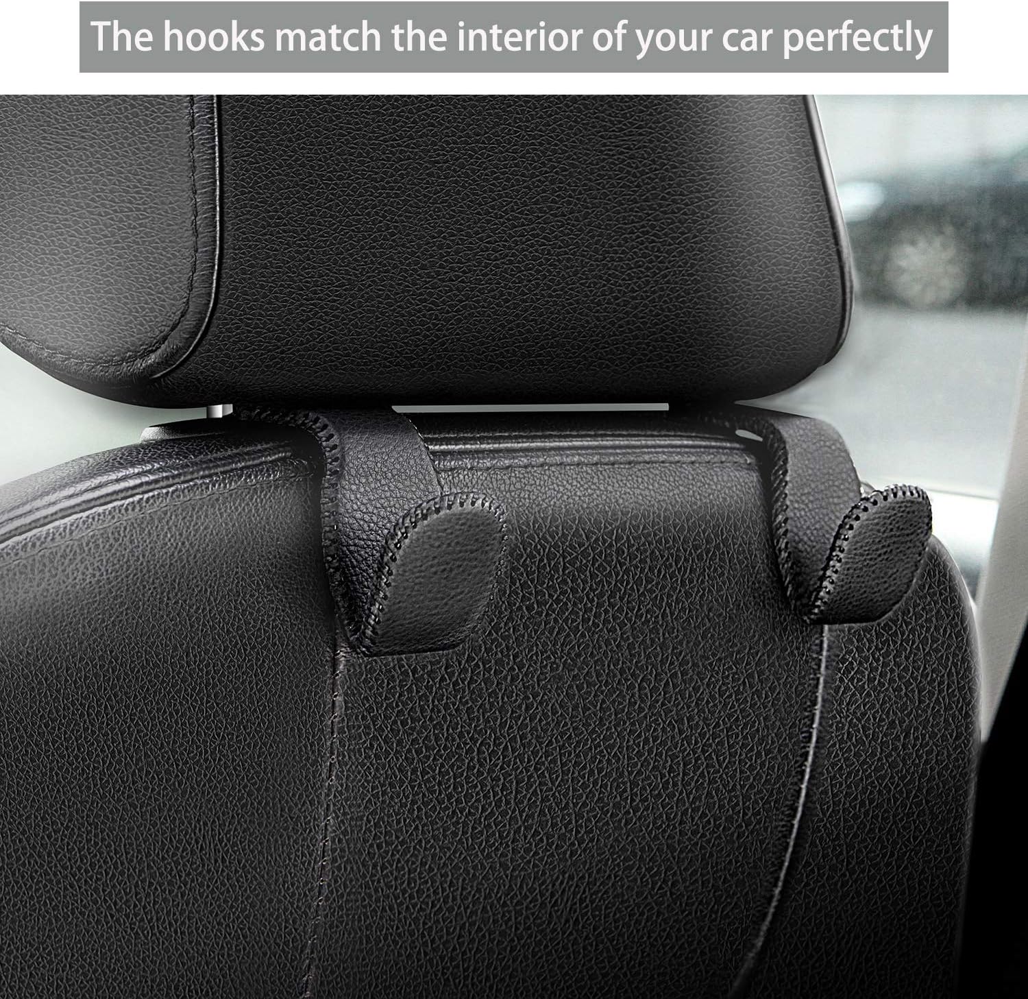 AMVOYOA Car Headrest Hook, Leather Vehicle Back Seat Hanger Storage for Purse Groceries Bag and More, Black&amp;Red, Pack of 2